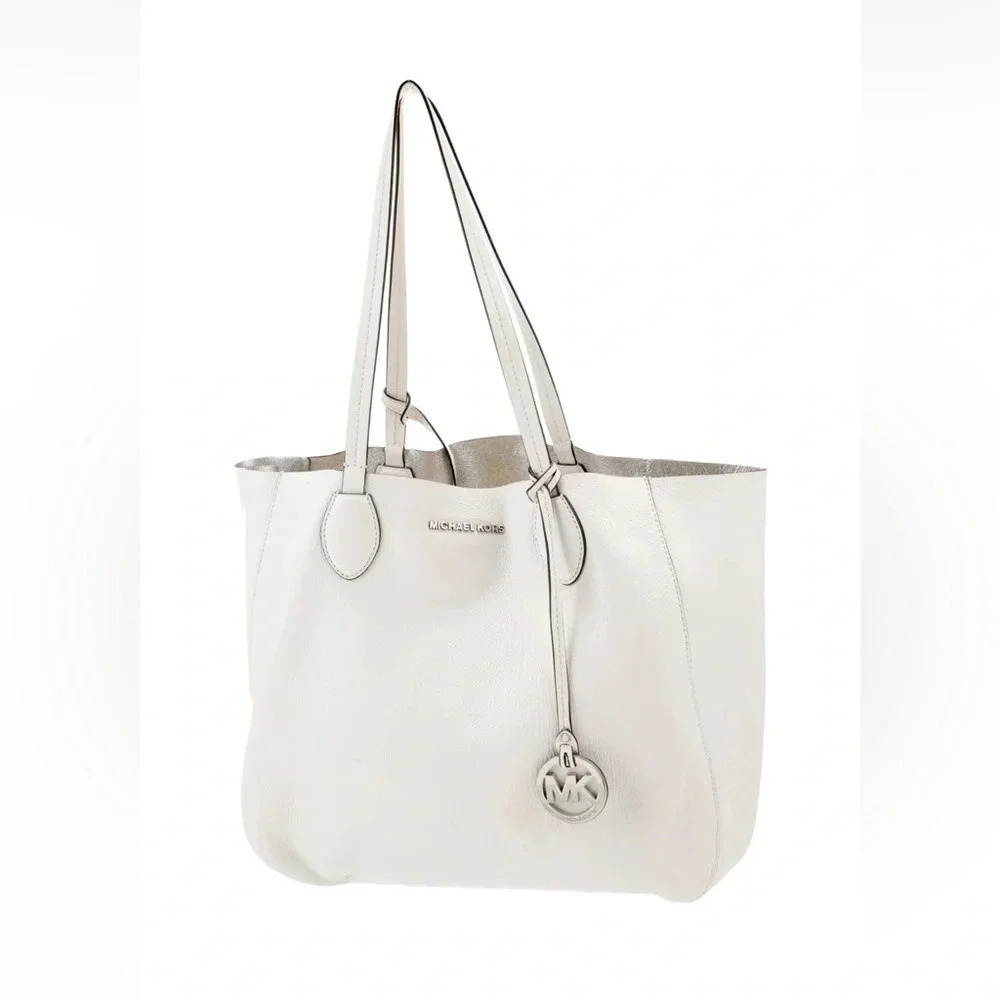 Michael Kors Tote White with Silver Metallic Reversible designer fashion chic